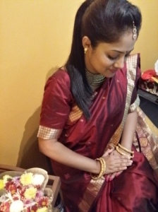 Plain maroon sari