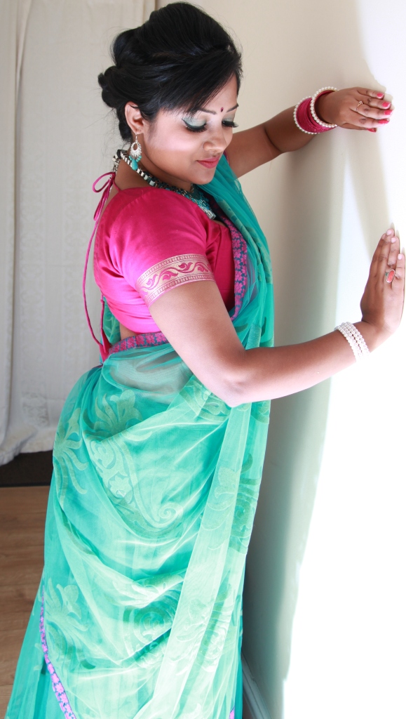 lehenga draped in sari style